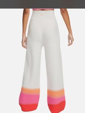 Nike Wool Cream Wide-Leg Knit Pants with Multicolor Hem